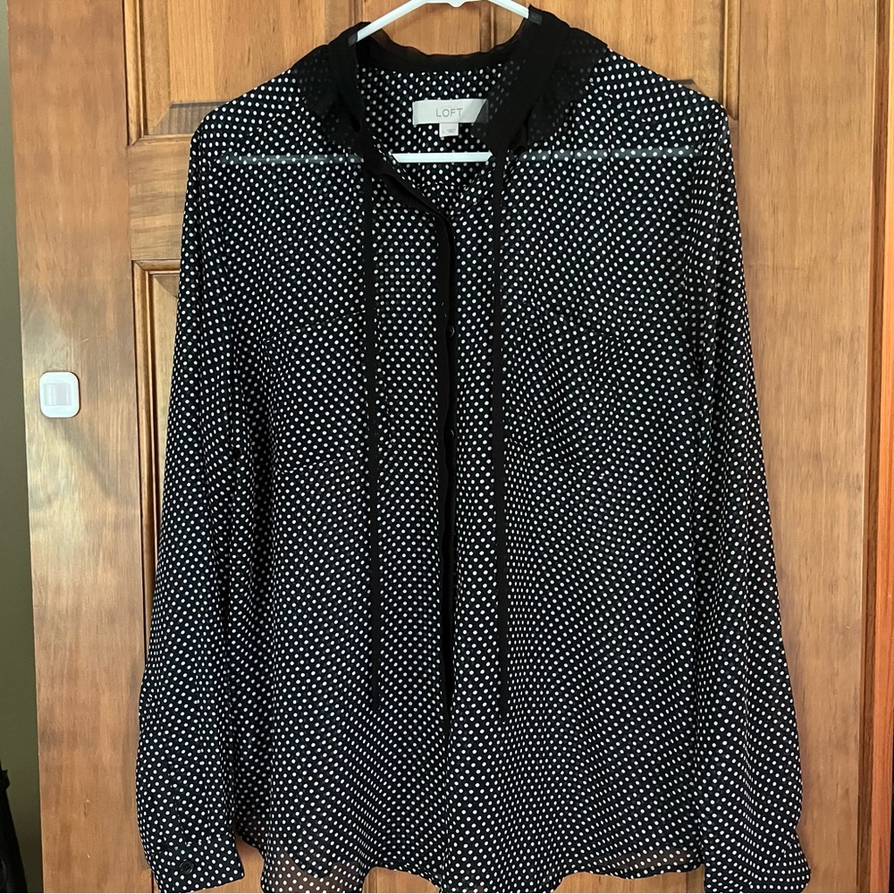 LOFT Black and White Dotted Blouse